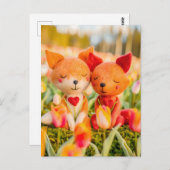 チューリップ感じフィールドのキツネカップル ポストカード (正面/裏面)