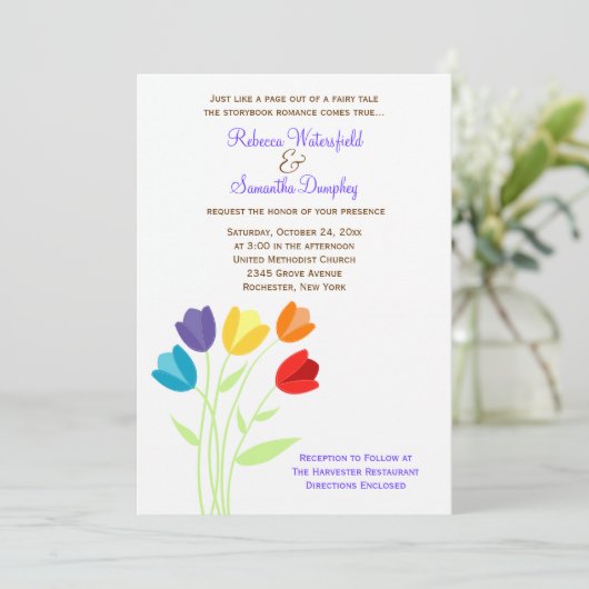 チューリップ数々のカラーレインボー結婚式招待状 招待状 (スタンド正面)