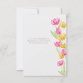 チューリップ書道ピンクブライダルシャワーありがとう サンキューカード (裏面)