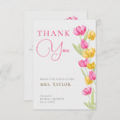 チューリップ書道ピンクブライダルシャワーありがとう サンキューカード (正面/裏面)