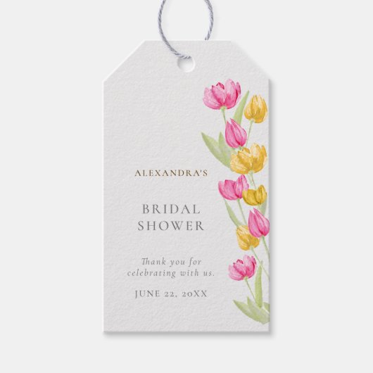 チューリップ書道ピンク春ボホブライダルシャワー ギフトタグ (正面)