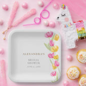 チューリップ書道ピンク春ボホブライダルシャワー ペーパープレート (パーティー)