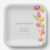 チューリップ書道ピンク春ボホブライダルシャワー ペーパープレート (正面)