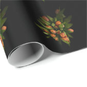 チューリップ模様の黒いラッピング紙 ラッピングペーパー (ロールコーナー)