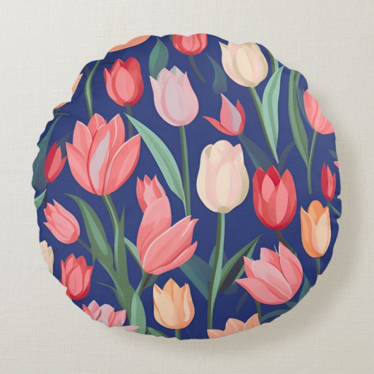 チューリップ模様。 ラウンドクッション (正面)