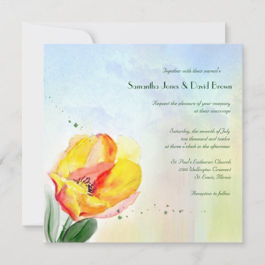 チューリップ水彩結婚式招待状 招待状 (正面)