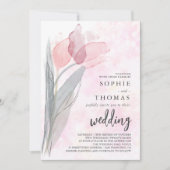 チューリップ淡い色のエレガントな結婚式 招待状 (正面)