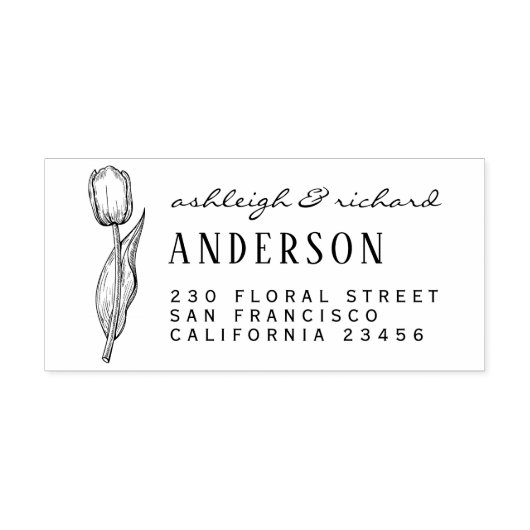 チューリップ素朴フラワー名前をカスタムする差出人住所 ラバースタンプ (インプリント)