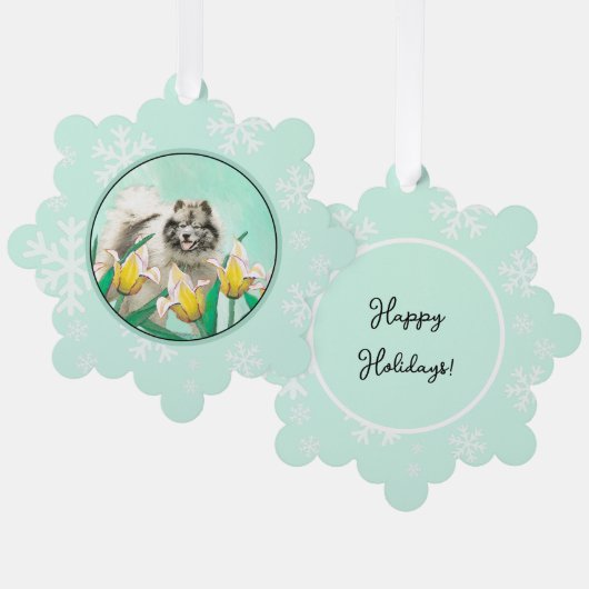 チューリップ絵画の可愛いオリジナルドッグアートに輝く オーナメントカード (正面/裏面)