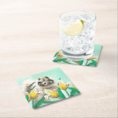 チューリップ絵画の可愛いオリジナルドッグアートに輝く スクエアペーパーコースター (インサイチュ)