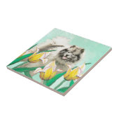 チューリップ絵画の可愛いオリジナルドッグアートに輝く タイル (側面)