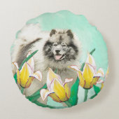 チューリップ絵画の可愛いオリジナルドッグアートに輝く ラウンドクッション (裏面)