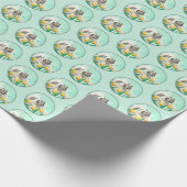 チューリップ絵画の可愛いオリジナルドッグアートに輝く ラッピングペーパー (角)