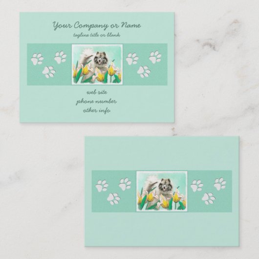 チューリップ絵画の可愛いオリジナルドッグアートに輝く 名刺 (正面/裏面)