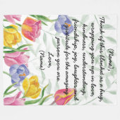 チューリップ緑の葉のカスタムメッセージ文字 フリースブランケット (正面(横))