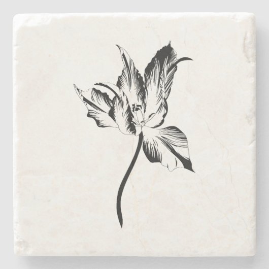 チューリップ線フラワーイラストレーション。 ストーンコースター (正面)