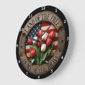 チューリップ花を持つ愛国的な壁時計 ラージ壁時計 (傾斜)
