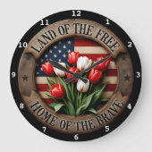 チューリップ花を持つ愛国的な壁時計 ラージ壁時計 (正面)
