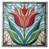 チューリップ花ステンドグラスのモザイク タイル (正面)