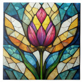 チューリップ花ステンドグラスのモザイク タイル (正面)