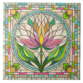 チューリップ花ステンドグラスのモザイク タイル (正面)