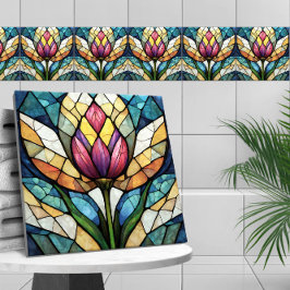 チューリップ花ステンドグラスのモザイク タイル