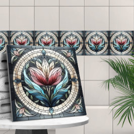 チューリップ花ステンドグラスのモザイク タイル