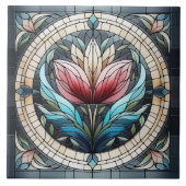チューリップ花ステンドグラスのモザイク タイル (正面)