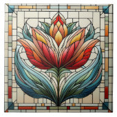 チューリップ花ステンドグラスのモザイク タイル (正面)