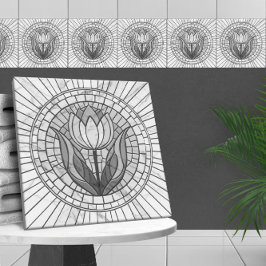 チューリップ花モザイク – 白大理石 タイル