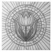 チューリップ花モザイク – 白大理石 タイル (正面)