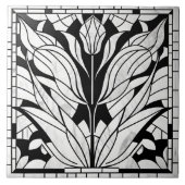 チューリップ花モザイク – 白黒の大理石 タイル (正面)