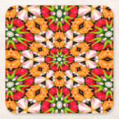 チューリップ花束パターン スクエアペーパーコースター (正面)