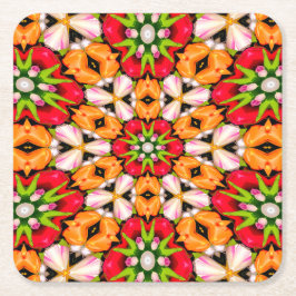 チューリップ花束パターン スクエアペーパーコースター