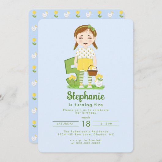 チューリップ誕生日招待状 招待状 (正面/裏面)