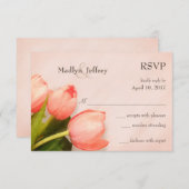 チューリップ赤面ピンク春の結婚式RSVP 出欠カード (正面/裏面)