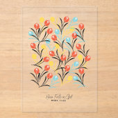 チューリップ鮮やかパターンフローラデザインオン白 アクリル招待状 (正面)