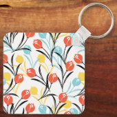 チューリップ鮮やかパターンフローラデザインオン白 キーホルダー (裏面)