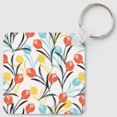 チューリップ鮮やかパターンフローラデザインオン白 キーホルダー (裏面)