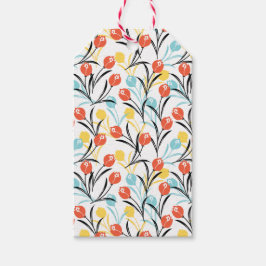 チューリップ鮮やかパターンフローラデザインオン白 ギフトタグ