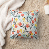 チューリップ鮮やかパターンフローラデザインオン白 クッション (ブランケット)