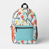 チューリップ鮮やかパターンフローラデザインオン白 プリントバックパック (正面)