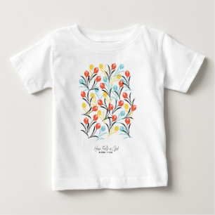 チューリップ鮮やかパターンフローラデザインオン白 ベビーTシャツ