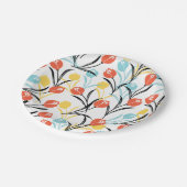 チューリップ鮮やかパターンフローラデザインオン白 ペーパープレート (アングル)