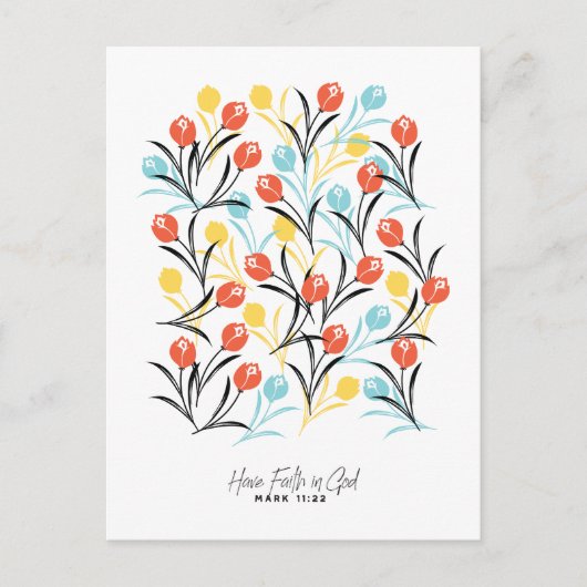 チューリップ鮮やかパターンフローラデザインオン白 ポストカード (正面)