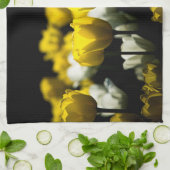 チューリップ黄色と白 キッチンタオル (折り畳み)