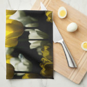 チューリップ黄色と白 キッチンタオル (四つ折り)