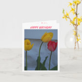 チューリップ&お誕生日ケーキ カード (黄色い花)