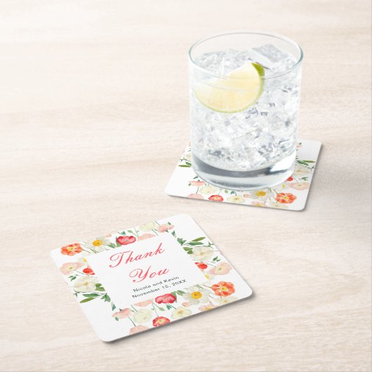 チューリップ&ダフォジル春の結婚式 スクエアペーパーコースター (インサイチュ)