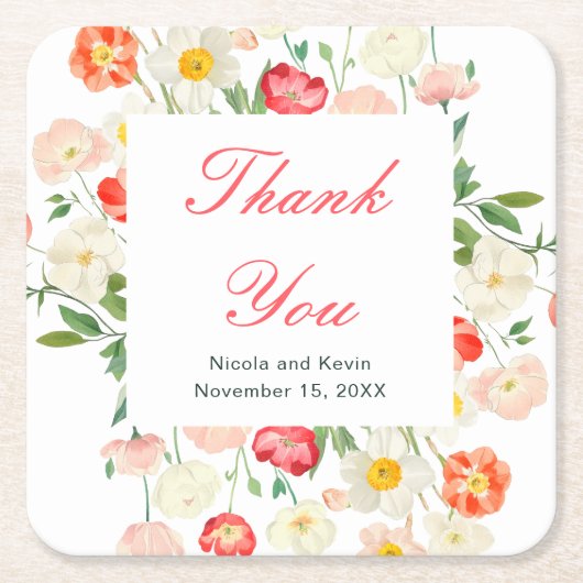 チューリップ&ダフォジル春の結婚式 スクエアペーパーコースター (正面)